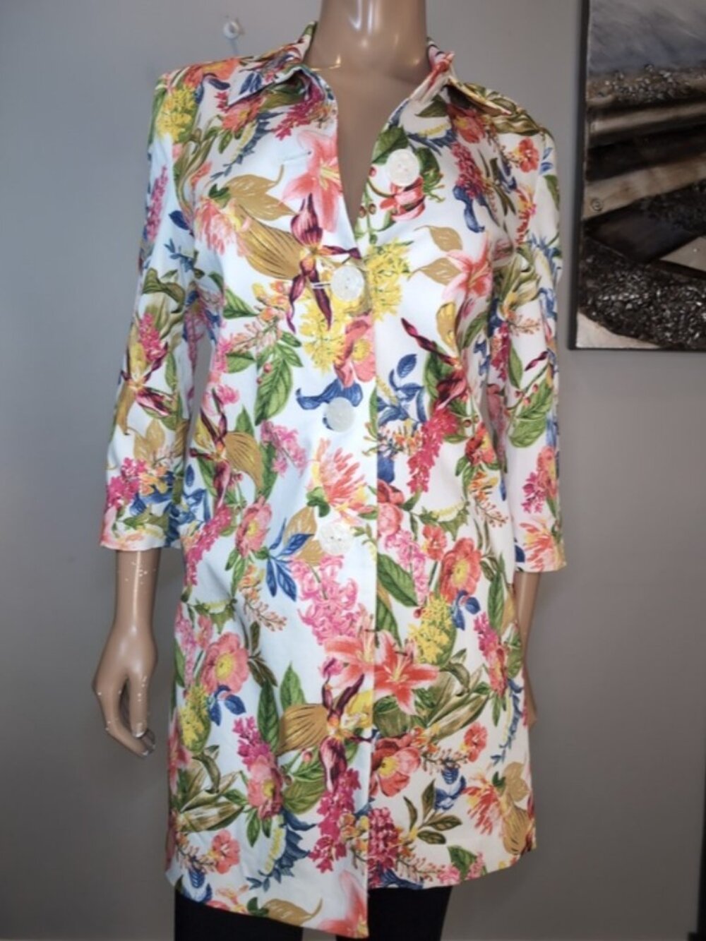 Jessica Floral Blazer Jacket Size 6 Cotton Tailored Mid Length Spring White - Picture 13 of 14